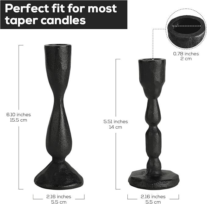 Black Taper Candle Holders Set of 2 Vintage Iron Black Candlestick Holder for Centerpiece Farmhouse Decorative Candlesticks for Wedding Christmas Mantel Dining Table Home Decor