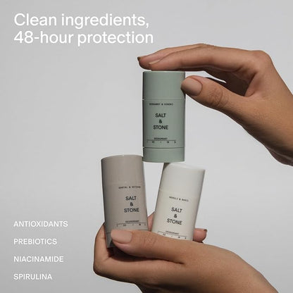 SALT & STONE Aluminum Free Deodorant | Extra Strength 48 Hour Protection for Women & Men | Made with Seaweed Extracts, Niacinamide & Prebiotics (Mini Deodorant Discovery Set)