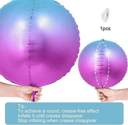6Pcs Gradient Purple Round Foil Balloons, 22" Large Helium Ball Mylar Balloon, Metallic Purple Foil Balloon for Birthday Graduation Wedding Anniversary Bachelorette Disco Prom Party Decorations