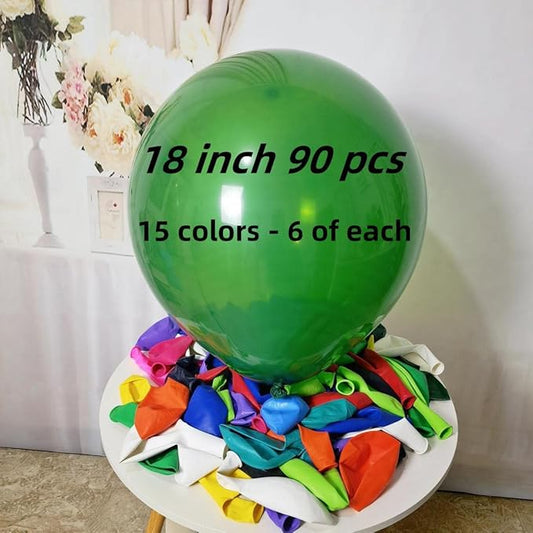 90 Pack 18 inch Balloons 15 Kinds Colors Latex Colorful Party Balloon Bulk for Various Party Events Decorations