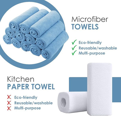 Avalon Towels Microfiber Cleaning Cloths (Value Pack of 12) - Size 12 x 12 Inches, Highly Absorbent Cleaning Rags, Lint Free, Reusable and Washable, Microfiber Towels for Cars