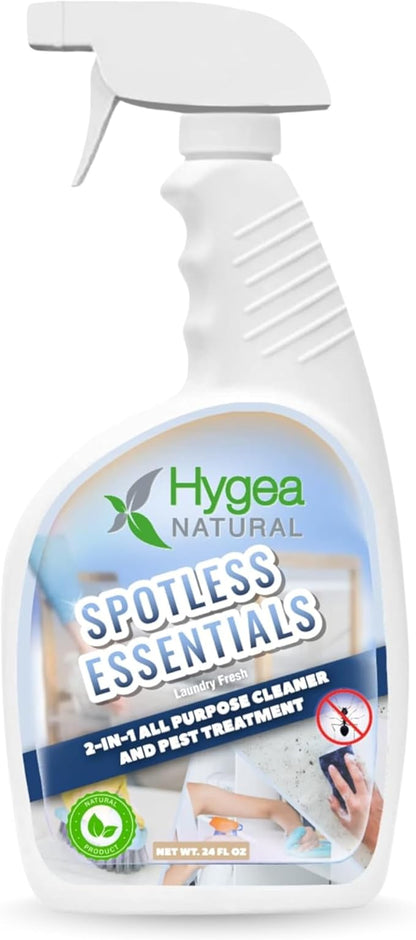 Hygea Natural Spotless Essentials - Indoor Pest Control Spray & Multi-Surface Cleaner for Home and Kitchen - Kills Dust Mites, Bed Bugs, Ants, Lice - Child & Pet Friendly - 24oz (Laundry Fresh Scent)