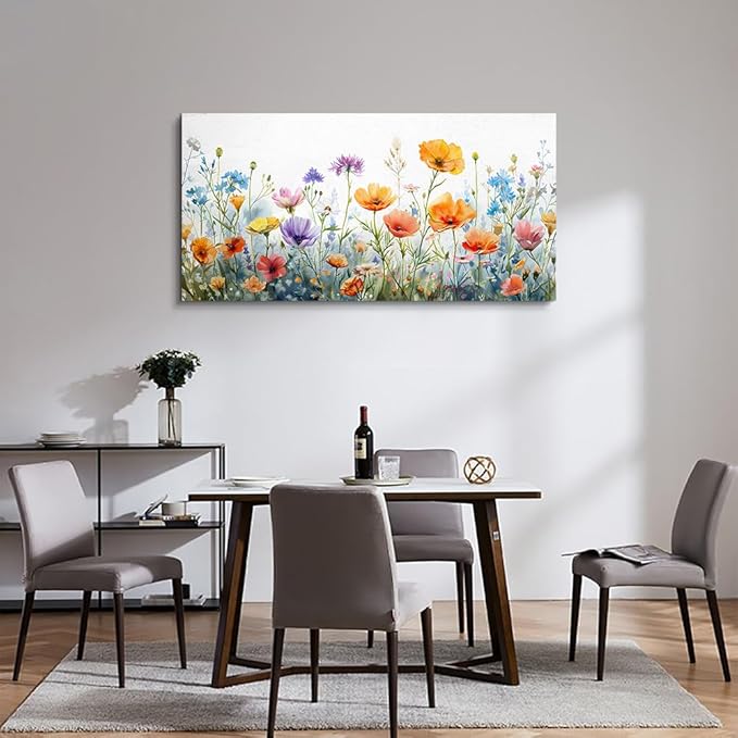 Wapluam Large Wall Decor For Living Room Wall Art For Bedroom Office Decoration Vintage Wildflower Canvas Prints Painting Flowers Pictures Artworks Ready To Hang Modern Aesthetic Room Home Decor