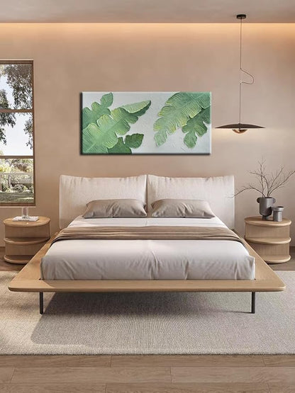 YaSheng Art- Modern minimalist 3D textured wall art Oil Paintings on Canvas Green plant paintings handmade Abstract artwork painting canvas wall art for bedroom Home Wall Art Deco Oil Painting 24x48inch
