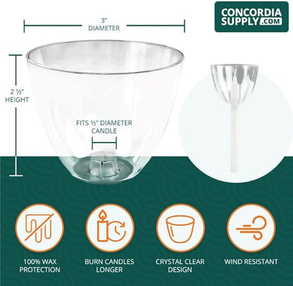 Concordia Supply Clear Shield Candle Drip Protectors - (Pack of 50) Wax Catcher for Candlesticks, Convenient for Church Vigils, Memorials, Congregational, & Christmas Eve Candles