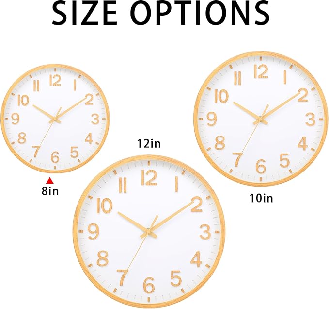 Wall Clocks Battery Operated 8 inch Modern Wall Clock,Silent Non Ticking Wall Clock for Living Room Bedroom Kitchen Office Classroom Decor (Wood Grain Yellow White)