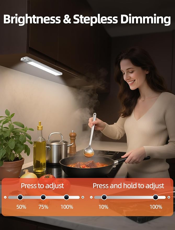 Under Cabinet Motion Sensor Lighting: Dimmable Rechargeable Lights Indoor - Battery Operated Lights - Undercabinet Wireless Closet Light Magnetic Led Light for Kitchen Home Bathroom Counter 3 Pack