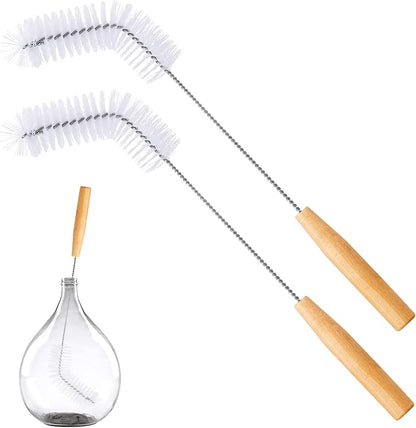2 Pieces Nylon Carboy Cleaning Brush 13 Inch Long Gallon Jug Brush with Wood Handle Milk Bottle Cleaning Kit for 1 Gallon Glass Corny Kegs Wine Making Home Brewing