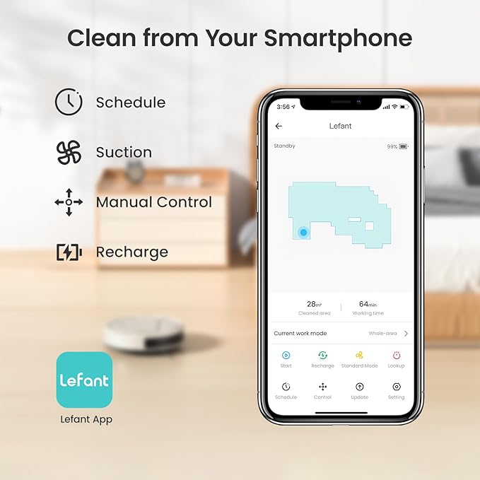 Lefant M210 Pro Robot Vacuum Cleaner,Easy to Use,120 Mins Runtime,6 Cleaning Modes,APP/Voice/WiFi/Alexa Control,Multi-Surface Cleaning