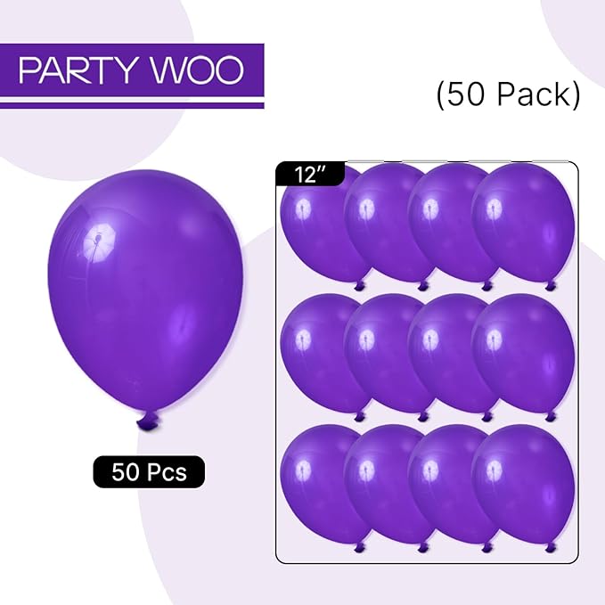 PartyWoo Royal Purple Balloons, 50 pcs 12 Inch Purple Balloons, Dark Purple Balloons for Balloon Garland or Balloon Arch as Party Decorations, Wedding Decorations, Baby Shower Decorations, Purple-Y16