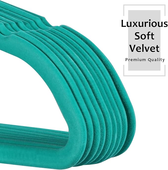 VECELO Premium Velvet Clothes Hangers Suit Heavy Duty (50 Pack)-Non Slip & Space-Saving with 6 Finger Clips & 2Tie Rack Excellent for Men and Women,Light Teal