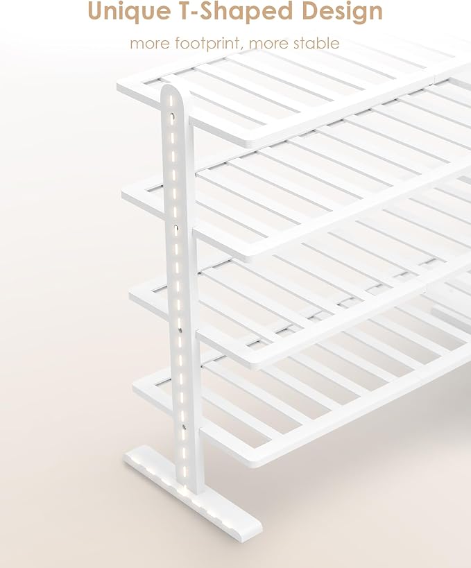 Varhomax White Shoe Rack, 4-Tier Bamboo Shoe Rack Organizer for Closet and Entryway, Thick Wooden Free Standing Shoe Shelf for Small Spaces, Sturdy & Versatile for Bedroom and Garage