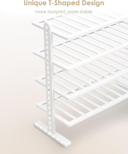 Varhomax White Shoe Rack, 4-Tier Bamboo Shoe Rack Organizer for Closet and Entryway, Thick Wooden Free Standing Shoe Shelf for Small Spaces, Sturdy & Versatile for Bedroom and Garage