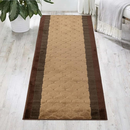 Washable Custom Size Runner Rug Volley Abstract Design Brown, (3 Feet Length x 26 Inch Width) Custom Cut Slip Resistant Rubber Backing Runner Rugs, Extra Long Runner Rugs for Hallways