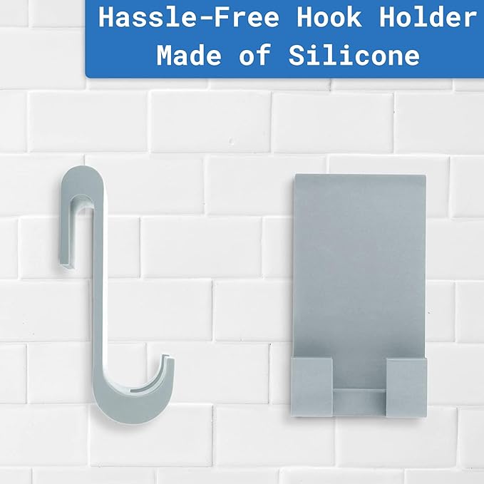 Long Handle Shower Squeegee for Glass Doors - Stainless Steel with Silicone Hook Holder - Scrubber for Shower Tile Wall Cleaning, Bathroom Cleaner - Large Shower Door Sweep Wiper with Rubber Hanger