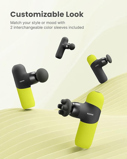 RENPHO Mini Thermal Massage Gun with Heat, Percussion Massager Gun Portable, Color Silicone Sleeves Travel Size with Carry Case, Neon Green