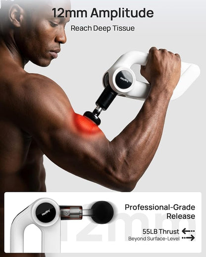 Massage Gun Deep Tissue with Heat Therapy, 12mm Amplitude Muscle Massager for Athletes, 5 Speeds & 4 Modes Massager Gun for Neck Back Shoulder Leg Pain Relief - Ideal Gift for Men, White