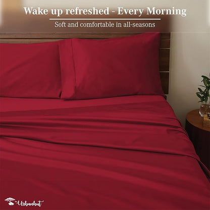 URBANHUT 800 Thread Count Egyptian Cotton Sheets Set King Size, 4 Pc Bed Sheet Sets For King Size Bed, Luxury Hotel Sateen Sheets Fits 16" Deep Pocket - Burgundy