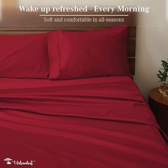 URBANHUT 800 Thread Count Egyptian Cotton Sheets Set Queen Size, Long Staple Sheets, 4 Pc Bed Sheet Sets for Queen Size Bed, Luxury Hotel Sateen Sheets Fits 16" Deep Pocket - Burgundy