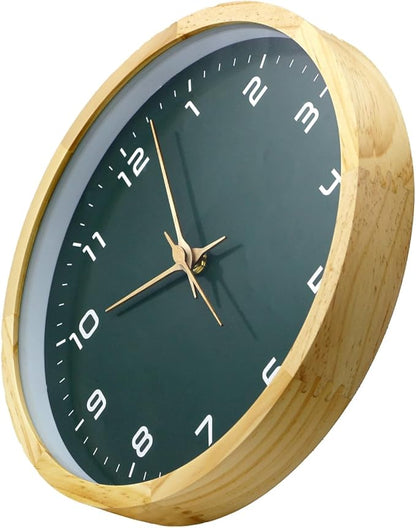 MEIRED Wooden Wall Clock 12 Inch Silent Non Ticking Wall Clocks Battery Operated Wood Analog Retro Round Clock Decorative for Kitchen,Home,Living Room,Classroom, Log Green