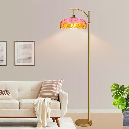 Floor Lamp for Living Room,Bedroom,Gold Dimmable Standing Lamp with Remote,Mid Century Modern Brass Tall Lamp Retro Vintage Glass Lamp Floor Light Boho Bohemian