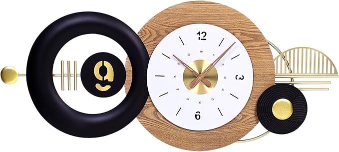 38x17 Inches Wall Clock Battery Operated Silent Non-Ticking, Modern Large Decorative Analog Clocks for Living Room, Bedroom, Apartment - Abstract Art Home & Office Decor, Easy to Read