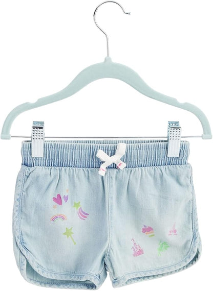 Juvale 24-Pack Light Blue Velvet Hangers for Baby & Kids Clothes with Clips – 360° Swivel Hook, Anti-Slip Space-Saving Design for Pants, Tank Tops, Skirts (12×8 in Baby Hanger)