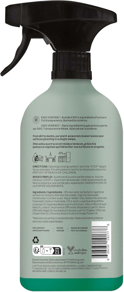 ATTITUDE All-Purpose Cleaner Spray, Natural Origin Ingredients, EWG Verified, Removes Fingerprints, Dust and Dirt, Streak-Less, Lavender & Rosemary, 26 Fl Oz (Pack of 3)
