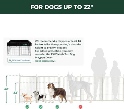 FXW Rollick Unleashed Dog Playpen for Indoor, Yard, RV Camping, 32 inch 16 Panels for Medium and Large Dogs, White│Patented