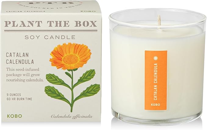 KOBO Catalan Calendula Scented Candle with Plantable Box (9 oz) | Plant The Box Collection, 100% Pure Soy Wax Candles | Hand-Poured in USA | Long Lasting 60 Hour Burn | Scented Candles for Home