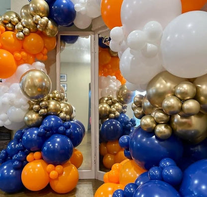 Orange and Blue Balloons, 60 PCS 12 Inch Royal Blue and Orange Gold White Balloons for Kids Boys Cartoon Party Graduation Baby Shower Thanksgiving Autumn Birthday Party Decorations