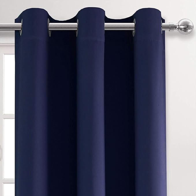 DWCN Navy Blue Blackout Curtains Blocking Light Room Darkening Thermal Insulated Grommet Window Curtain for Bedroom Living Room Privacy Solid Drapes 38 x 54 Inches Length, Set of 2 Thick Panels