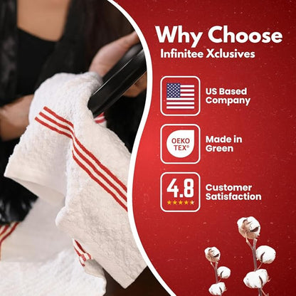 Infinitee Xclusives 100% Cotton Kitchen Towels - 15x25 Inch Ultra Soft Tea Towels, Super Absorbent Terry Dish Towel for Kitchen Linens |Passionate Red|