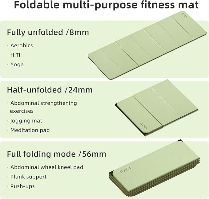 Foldable Yoga Mat Extra Thick 0.32 Inches Eco-Friendly POE Material, Non-Slip Design Fitness Mats, Multi-Purpose Workout Mats For Studio or Home Use (70 x 24 x 0.32 inches）