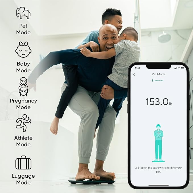 Wyze Smart Scale X - Digital Bathroom Scale for Body Weight, BMI, Body Fat, Muscle Mass, Heart Rate Monitor | Sync with Health Apps | Body Composition Analyzer for People, Baby & Pet, 400 lbs (Black)