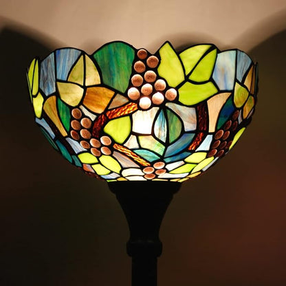 Tiffany Floor Lamp Torchiere Stained Glass Torch Lamp 12X12X67 Inch Antique Standing Corner Light (Amber Grape)