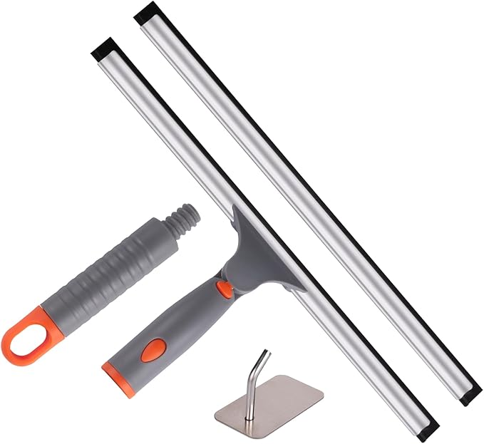 All Purpose 12 inch Shower Squeegee with 2pcs Rubber Wiper Blade BITOPE Window Squeegee Soft Safe to Clean Shower Door Bathroom Car Windshield Glass Mirrors