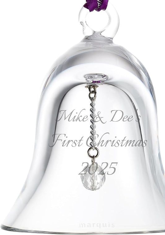 Marquis by Waterford Personalized 2025 Holiday Bell Ornament, Custom Engraved Crystal Bell Christmas Ornament for Chistmas Tree, Holiday Decoration