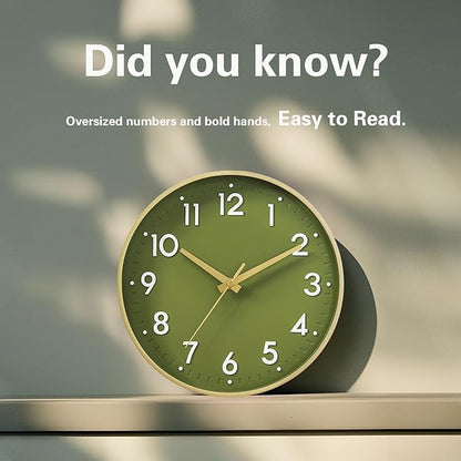 Mosewa Wall Clock 10 Inch, Battery Operated Silent Non-Ticking Modern Analog Clock Decorative for Kitchen, Bedroom, Office(Gold)