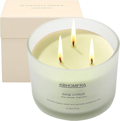Scented Candles for Home, Sage Citrus Candles Aroma Fragrant 12.4oz Soy Wax, Luxury Large Candle Gift,up to 70 Hours Burn Time, Birthday Gifts for Women&Men Festival Relaxation Ambience