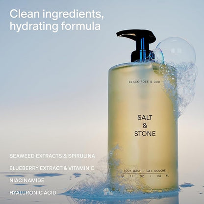Salt & Stone Body Wash for Women & Men | Black Rose & Oud | Hydrating Gel Cleanser | Clean & Soften Skin | Made with Niacinamide & Hyaluronic Acid | Free From Parabens Sulfates & Phthalates 15.2 fl oz