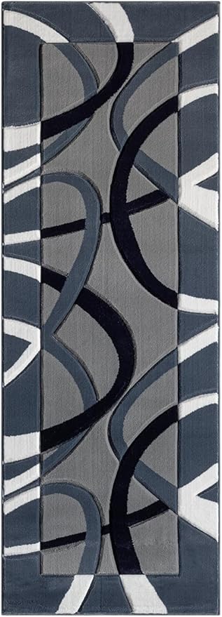 Ultra Soft Area Rug Hand Carved - Modern Abstract Design for Indoor Living Room & Bedroom - Stain Resistant, Easy to Clean - (2'7''x7, Blue)