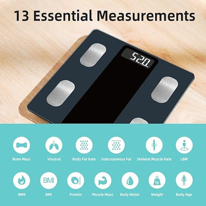 Smart Scale for Body Weight, Digital Bathroom Scale BMI Weighing Bluetooth Body Fat Scale, Body Composition Monitor Health Analyzer with Smartphone App (Black 263)