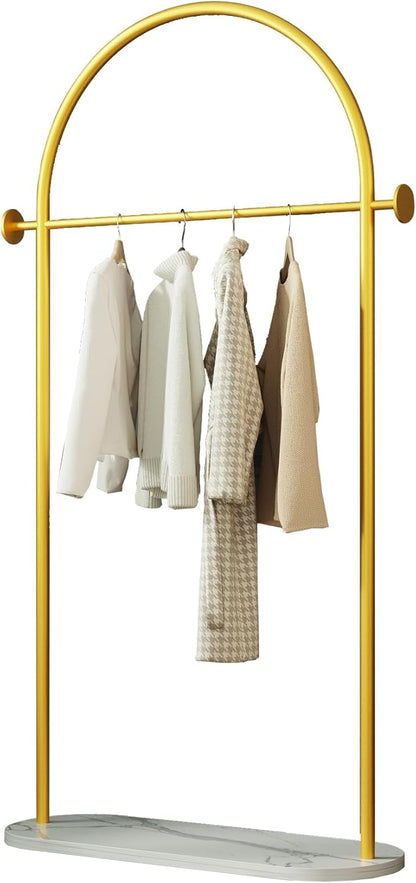 Gold Modern Clothing Rack with Marble Base - Heavy Duty Freestanding Garment Rack for Hanging Clothes, Storage in Bedroom, Living Room, Entryway, Boutiques (gold)