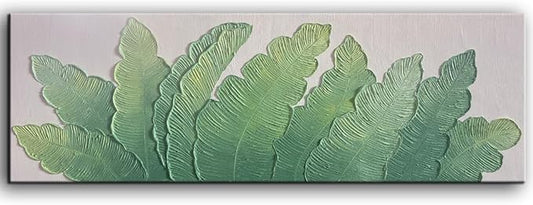YaSheng Art - Thick Texture Modern minimalist 3D textured wall art Oil Paintings on Canvas Green plant paintings handmade Abstract artwork painting canvas wall art for bedroom Home Wall Art Deco Oil Painting Long size 24X60 Inch