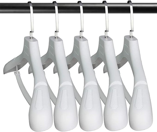DEDU Suit Hangers for Men 15 Pack, White Coat Hangers Extra Wide Non Slip Width 17.7", Thick Plastic with Pants Bar & Metal Hook