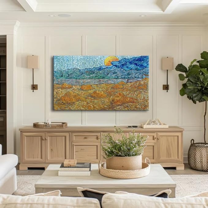 Vincent Van Gogh Canvas Wall Art, Evening Landscape with Rising Moon Painting Print Classic Large Poster Wall Decor for Bedroom Living Room Office - 24"x36"