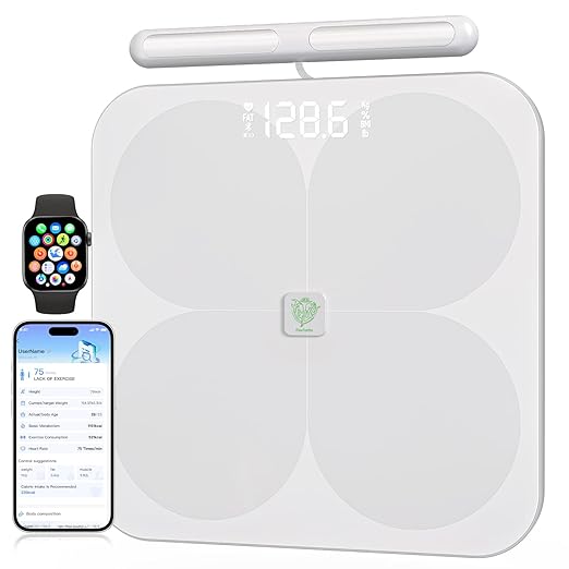 Smart Scale for Body Weight,8 Electrode Digital Bathroom Scale with BMI,Body Fat,Muscle Mass,28 Body Composition Measurements, Bluetooth APP High Accuracy Analyzer