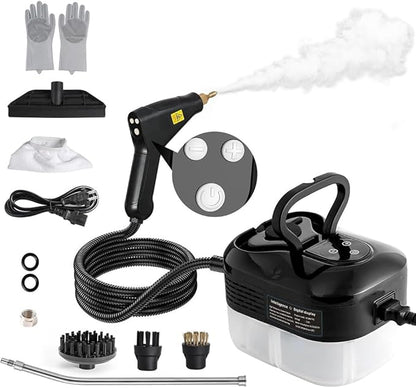 Steam Cleaner, 6-Levels Adjustable Switch Handle, 15s Heat-Up, 1.2L Tank, Steamer for Cleaning with 8 Pcs Accessories, Steam Cleaner for Home for Dirt, Grease, Grout, Tile,Floor,Couch and Car Black