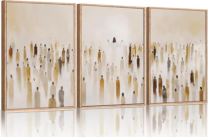 HLNIUC Jesus Feeds The 5000 Easter Christian Wall Art Set of 3, Minimalist Canvas Wall Decor, Bible Scripture 16"x24" Framed Art, Abstract Religious Prints for Living Room, Bedroom, Church